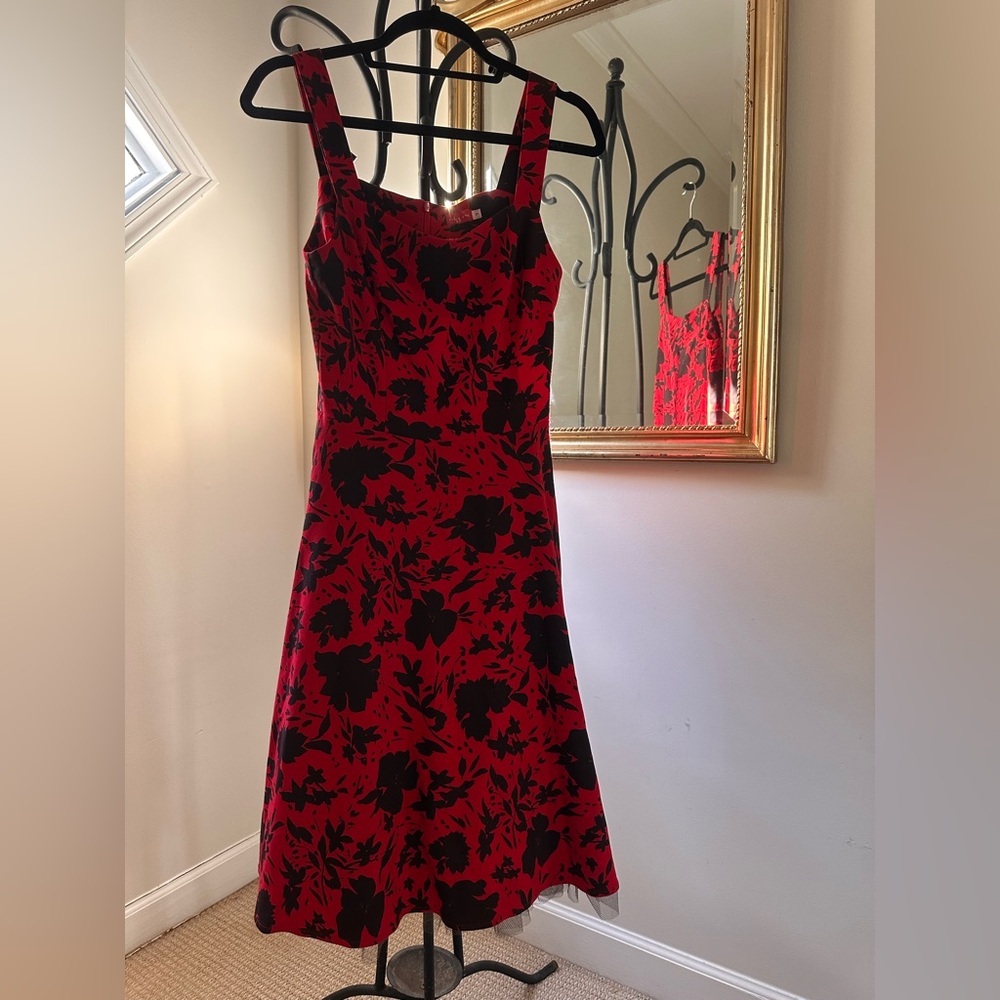 Ruby Rox Red and Black Floral Midi Swing Dress - Picture 2 of 16
